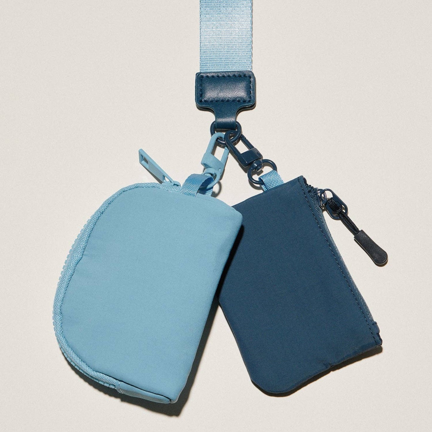 Fabric Dual Pouch Wristlet Wallet Keychain: Navy