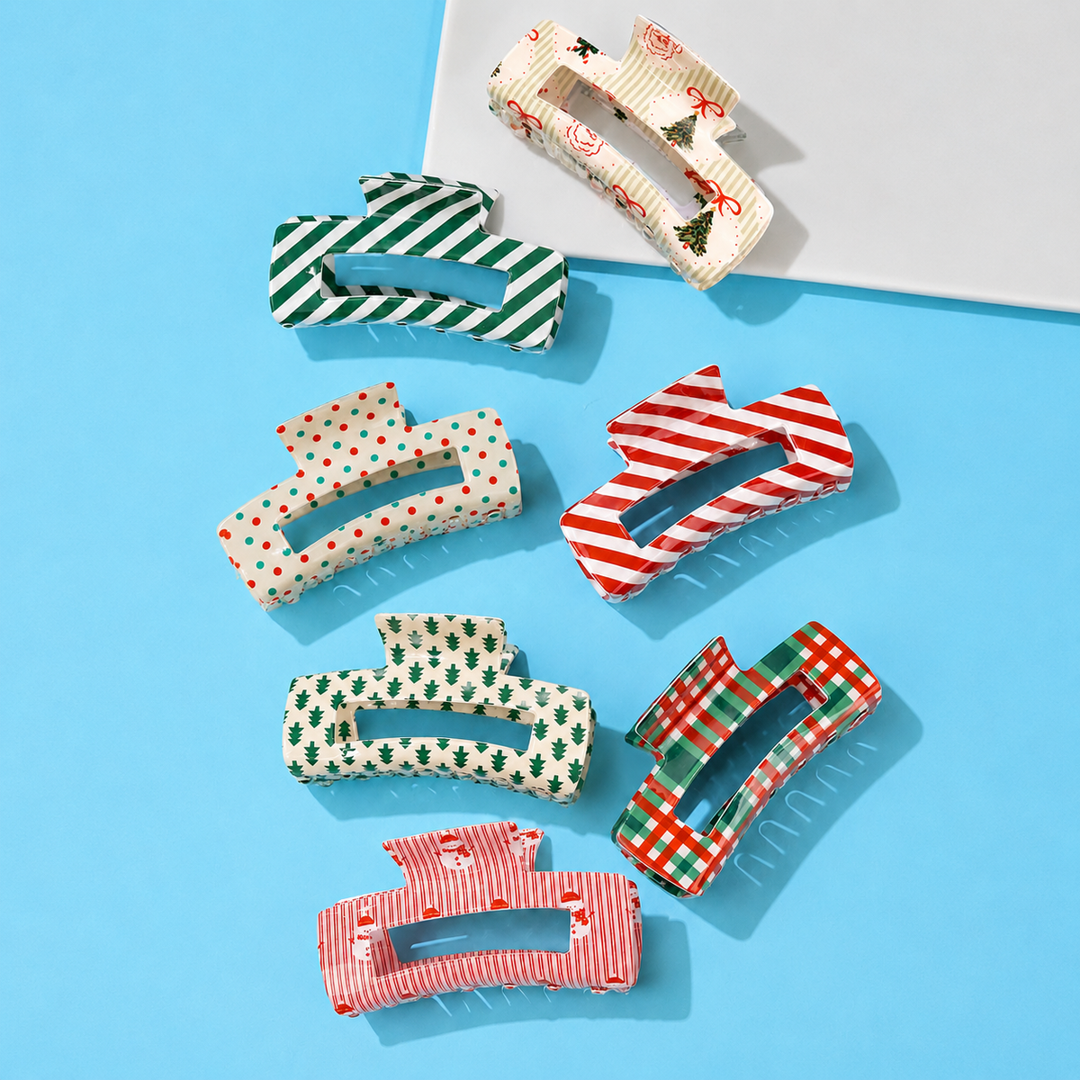 Holiday & Christmas Tree Stripe Hair Claw Clips