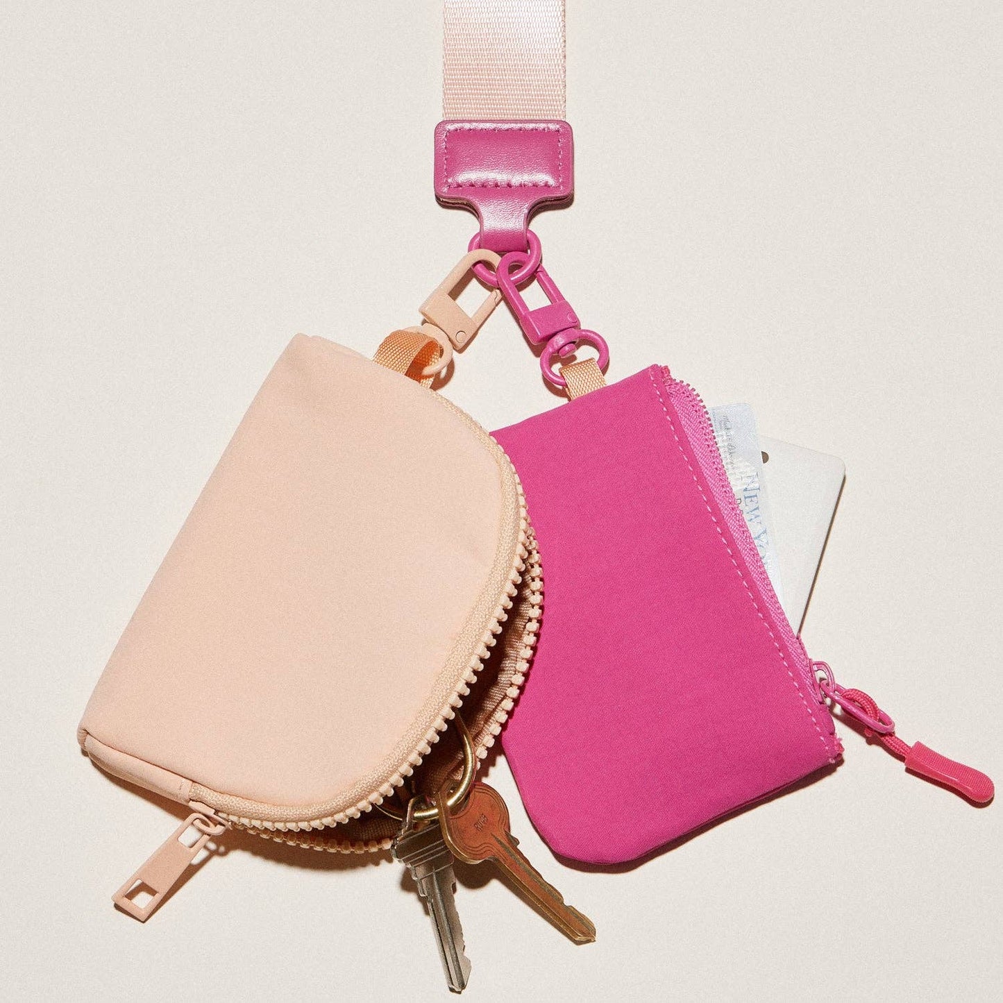 Fabric Dual Pouch Wristlet Wallet | Keychain Holder: Hot Pink