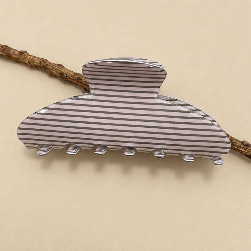 JUMBO STRIPE PLAID OVAL HAIR CLAW CLIPS - Brown Stripe