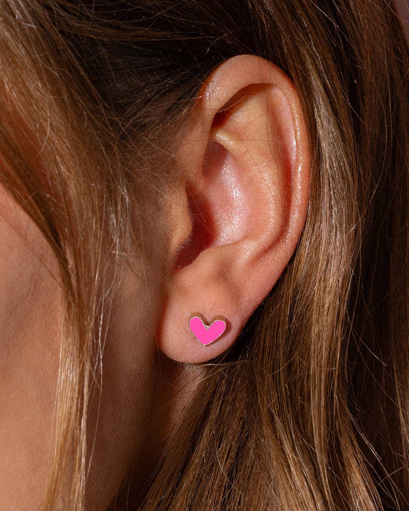 Stud Earrings - Gold-Plated + Enamel Hearts