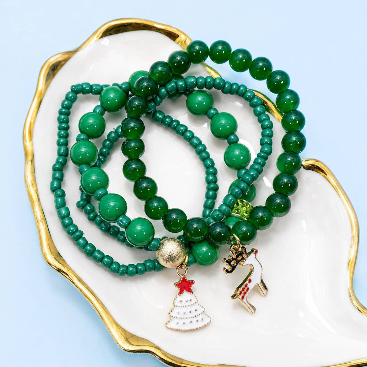 Christmas Tree Beaded Bracelet Set