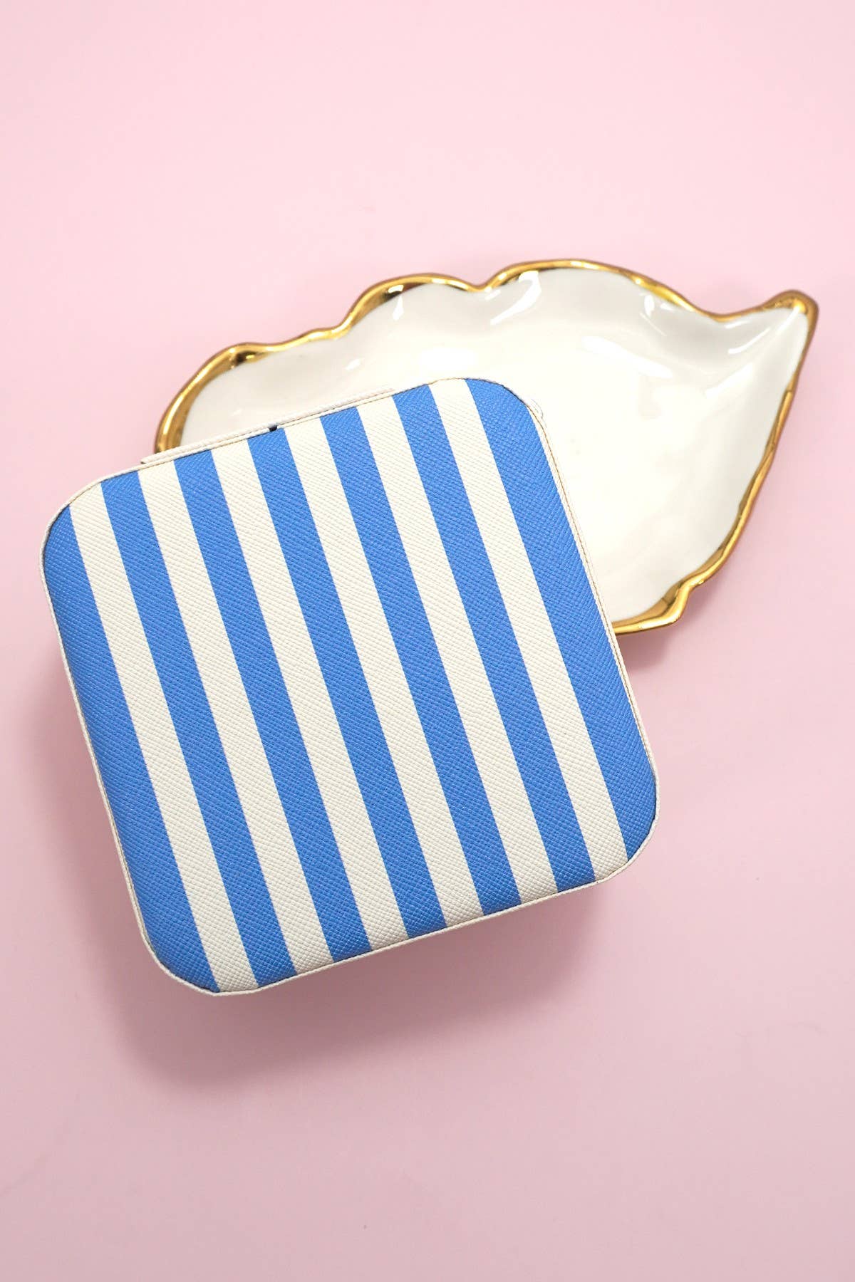 DESIGNED JEWELRY ORGANIZER TRAVEL BOX CASE |STRIPE BLUE