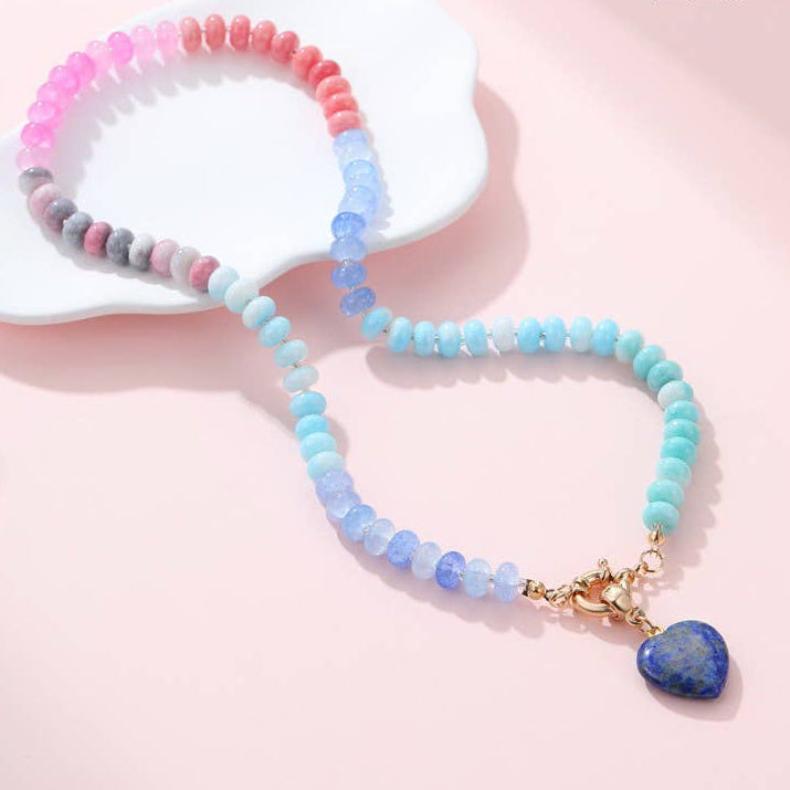Natural Stone Semi-Precious Glass Mixed Necklace |Lapis
