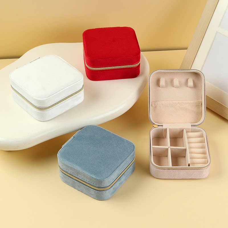 VELVET JEWELRY ORGANIZER TRAVEL BOX CASE