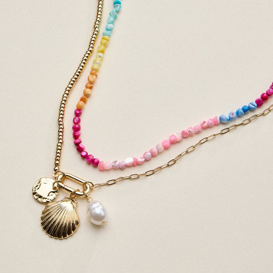 Multi Shell Charms Asymmetric | Chain & Beads Necklaces