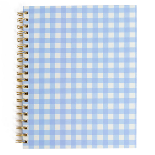 Blue Gingham Spiral Notebook, 8x10 Stationary Journal