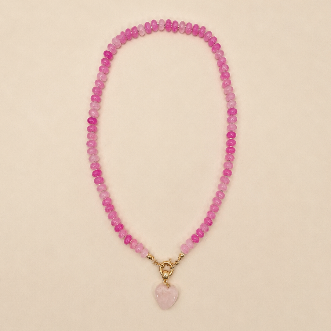 Natural Stone Semi-Precious Glass Mixed Necklace | PINK