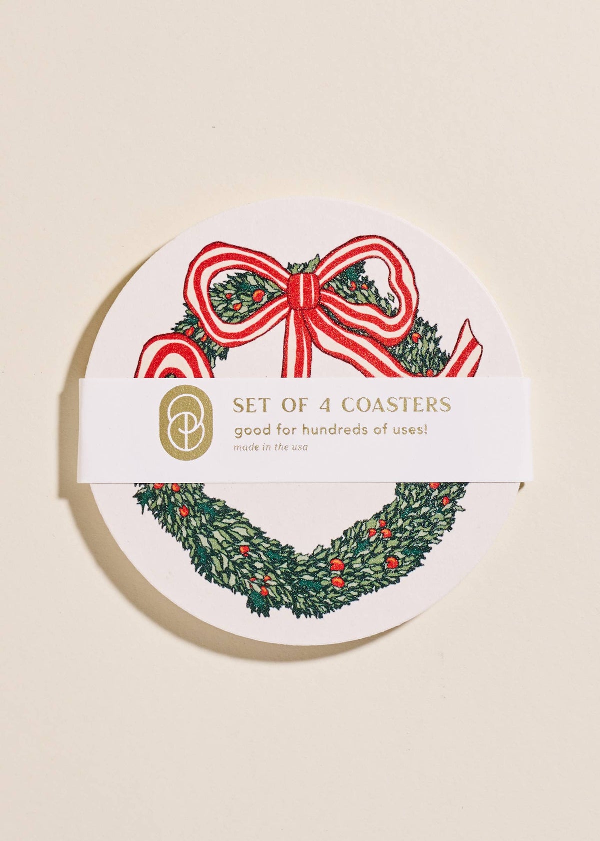 Holiday Christmas Wreath Coasters - Set of 4