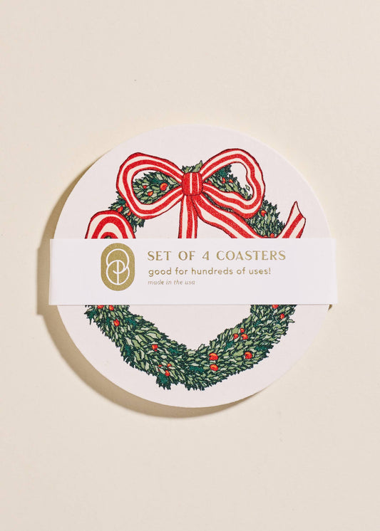 Holiday Christmas Wreath Coasters - Set of 4