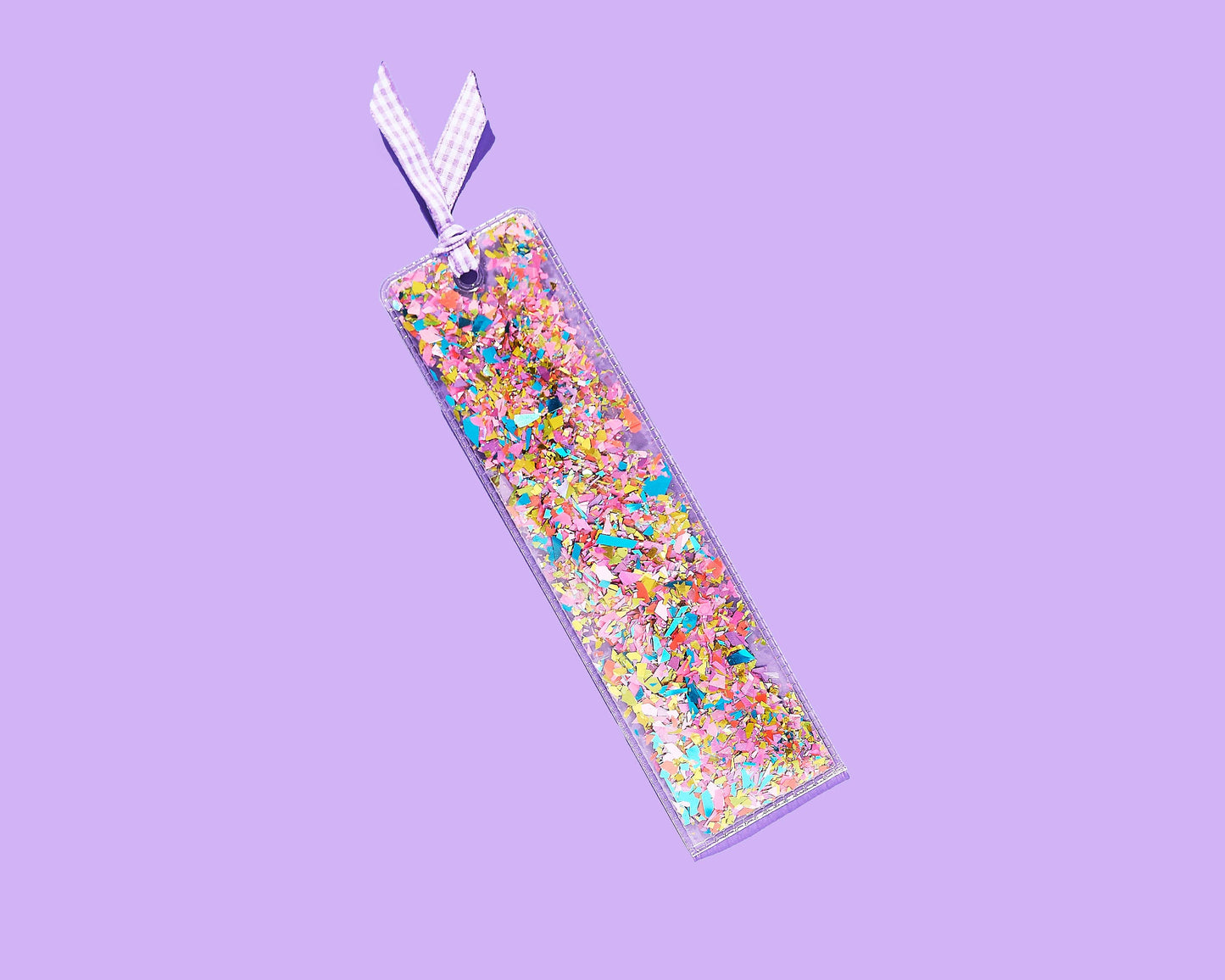 FOR FUN - Bookmark - Happy Confetti + Purple Gingham Ribbon