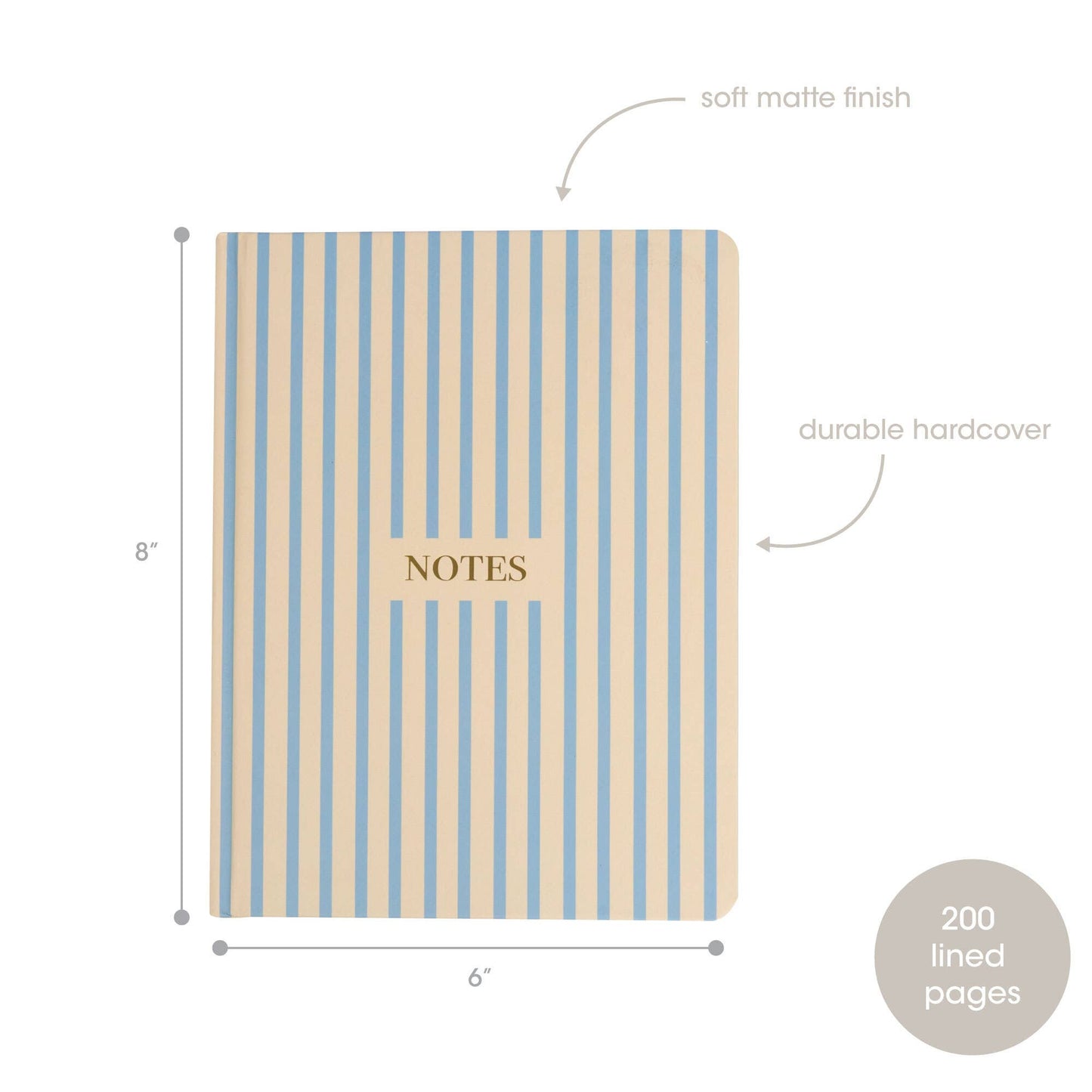 Cream & Blue Stripe Hardcover Journal Notebook 6x8