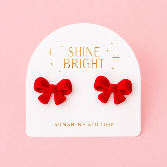 Flocked Bow Earring | Red