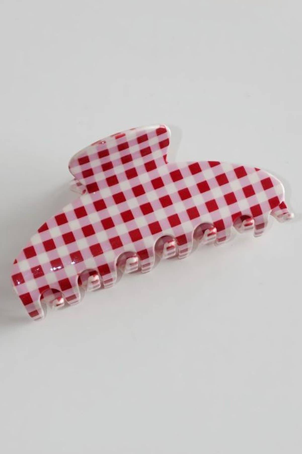 JUMBO STRIPE PLAID OVAL HAIR CLAW CLIPS - PLAID RED