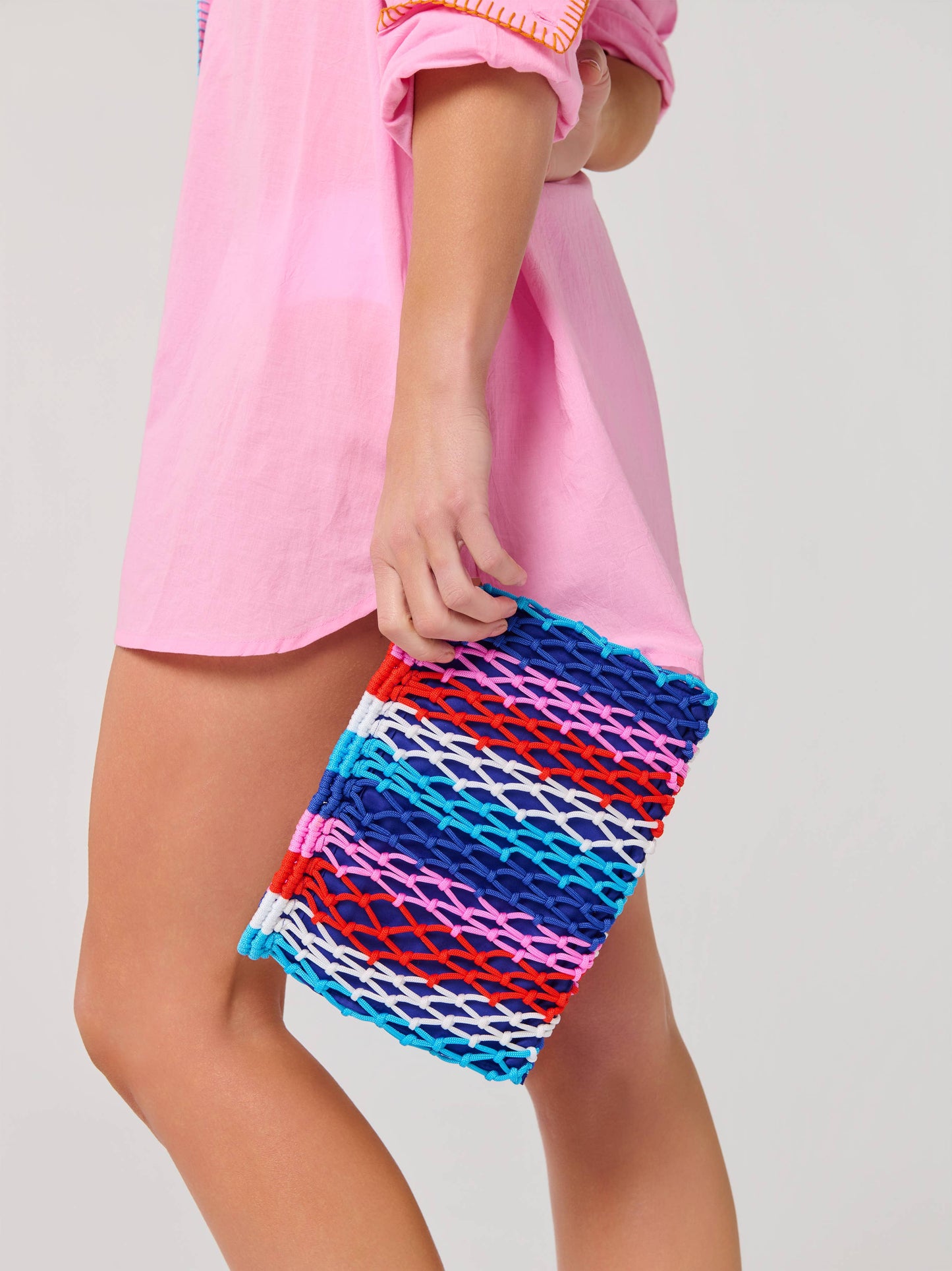 BRAZILIANA STRIPE ZIP POUCH,BLUE