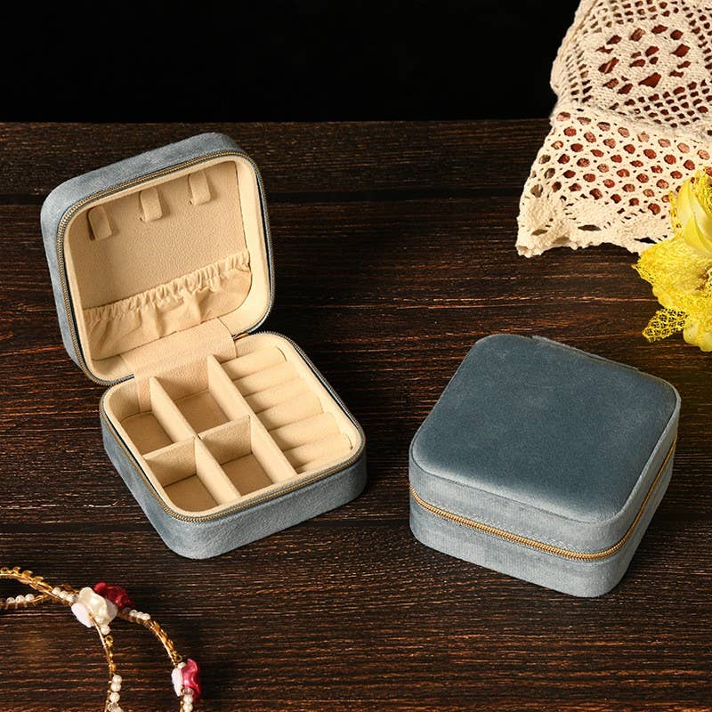 VELVET JEWELRY ORGANIZER TRAVEL BOX CASE