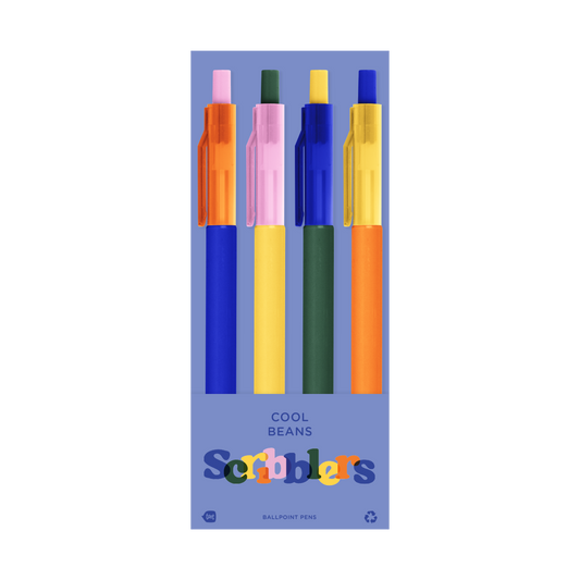 NEW! Scribblers Ballpoint Pens: Cool Beans Scribbler 4 Pack