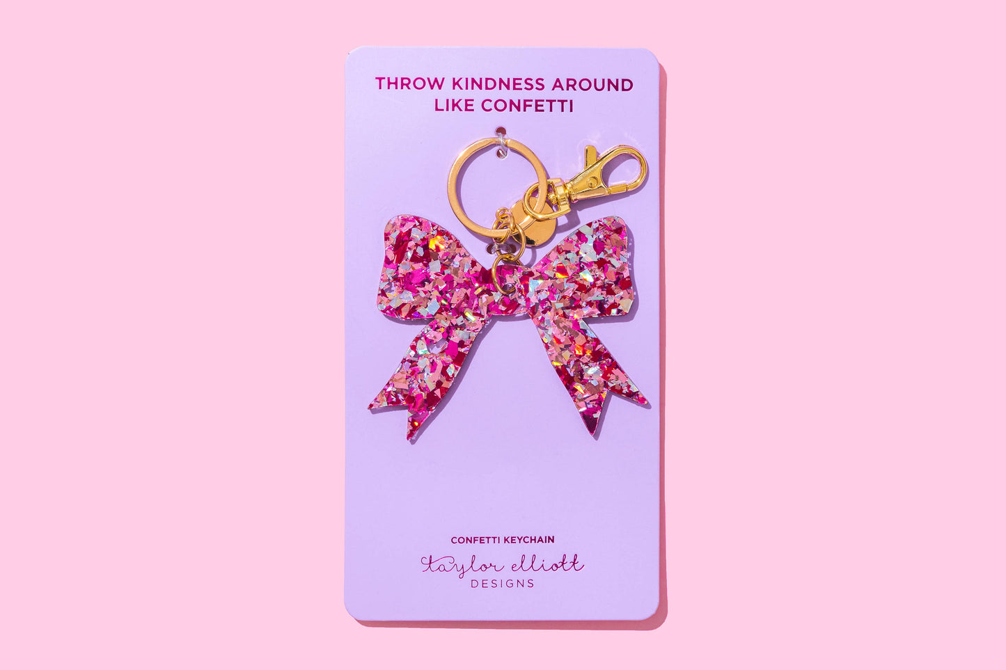 Keychain - Bow - Pink + Silver Confetti