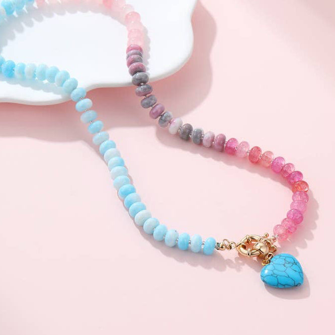 Natural Stone Semi-Precious Glass Mixed Necklace |Turqoise
