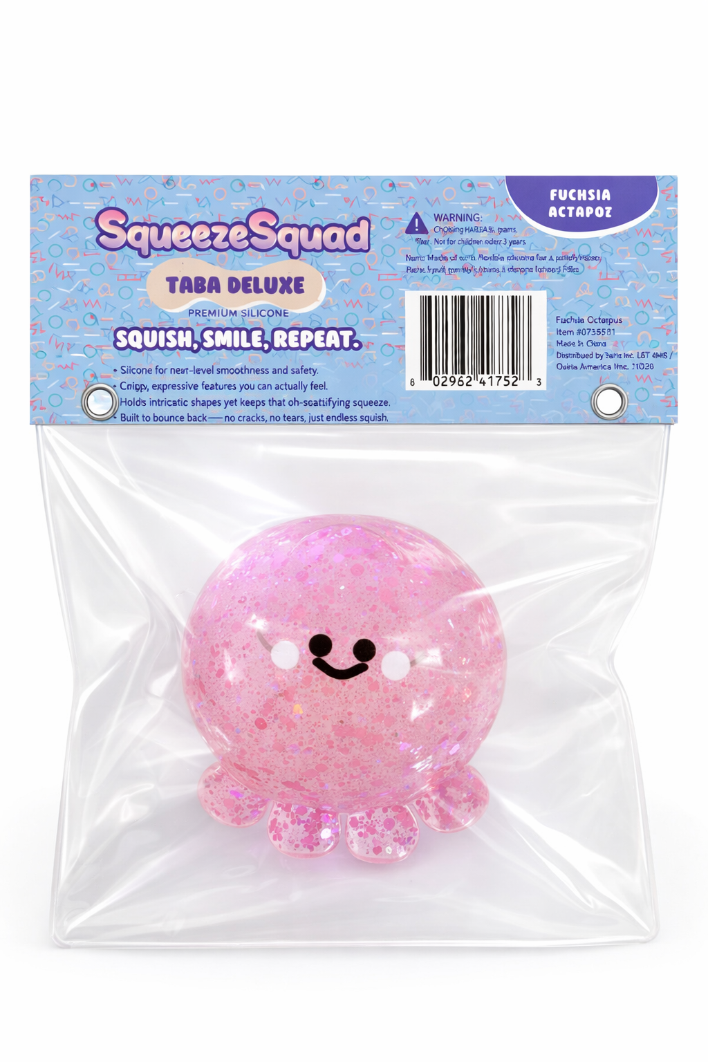 SqueezeSquad Taba Deluxe Premium Silicone Squishy Fidget Toy - Fuchsia Octopus