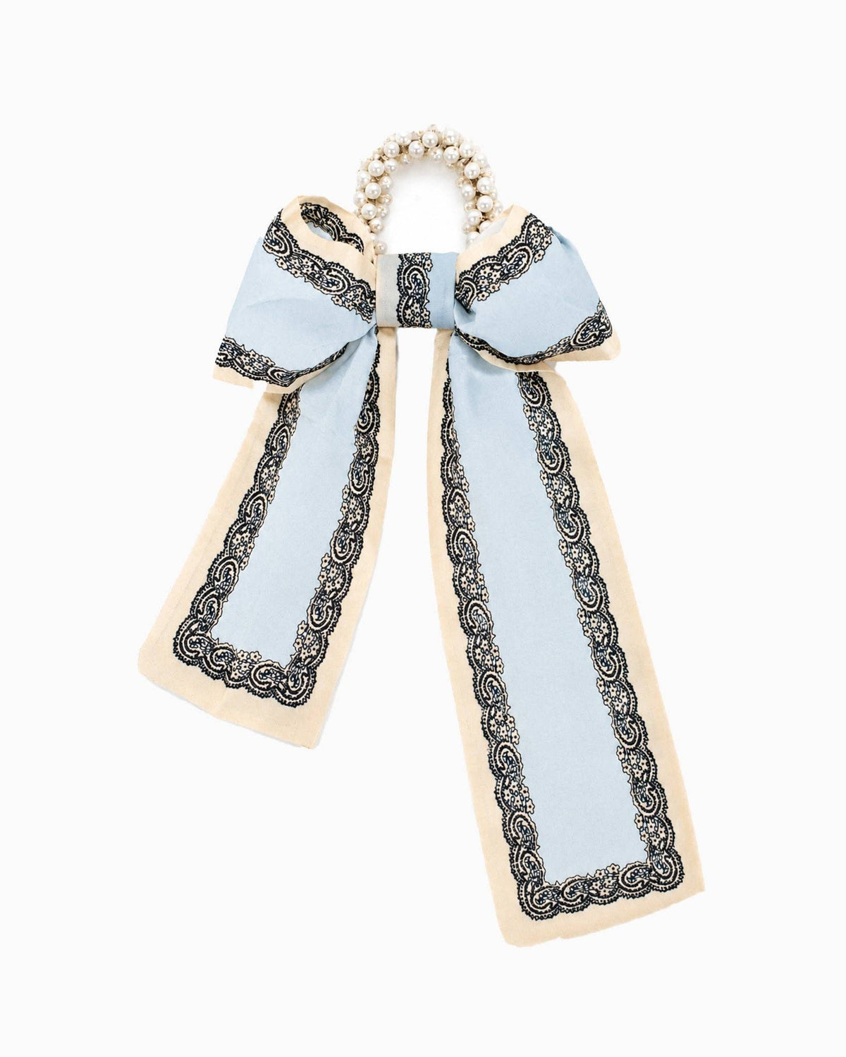 Pearl Beaded Long Bow Hair Tie