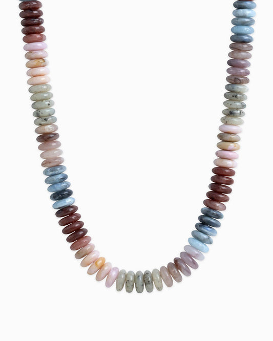 Neutral Color Wide Marble Beaded Necklace: Dark Multi