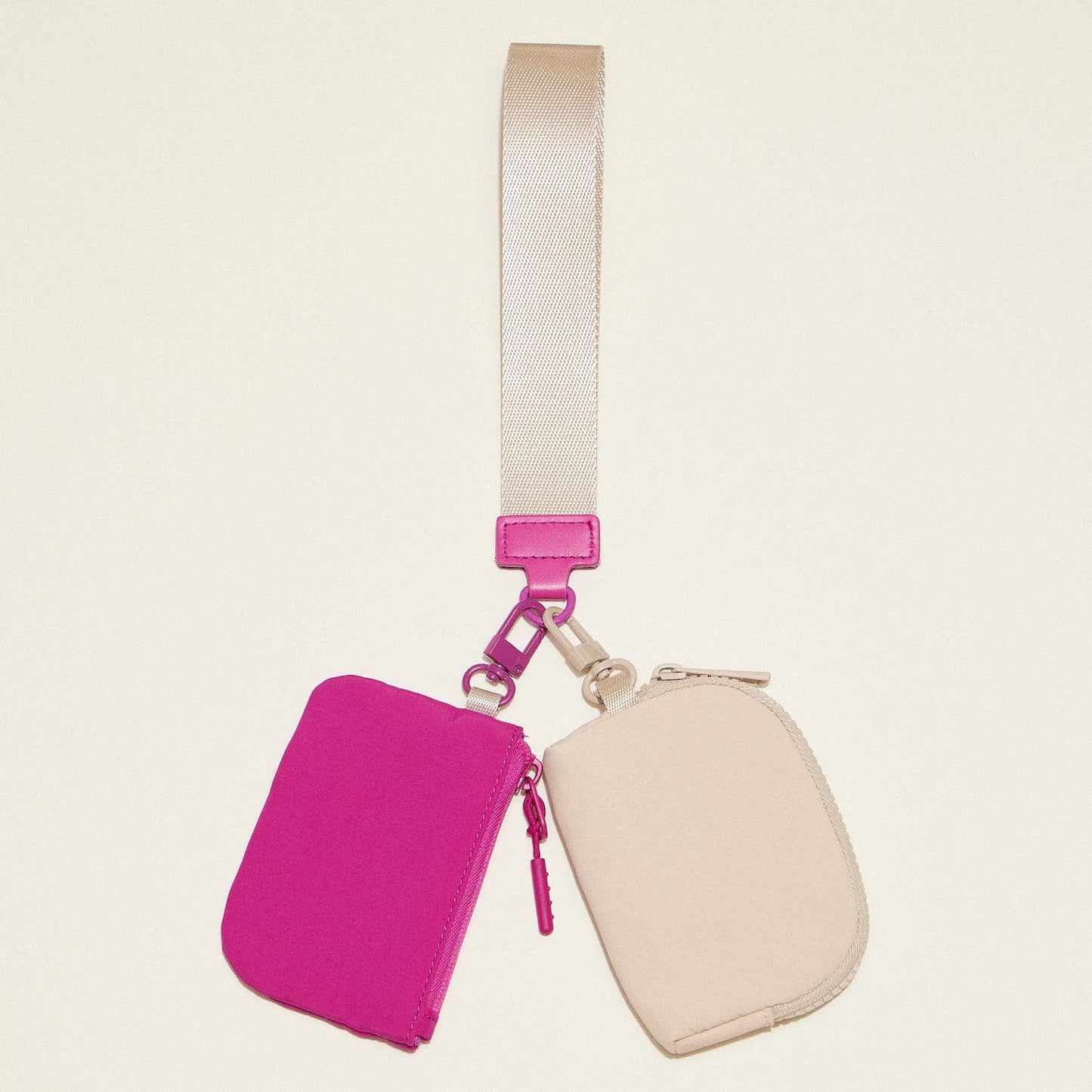 Fabric Dual Pouch Wristlet Wallet | Keychain Holder: Hot Pink