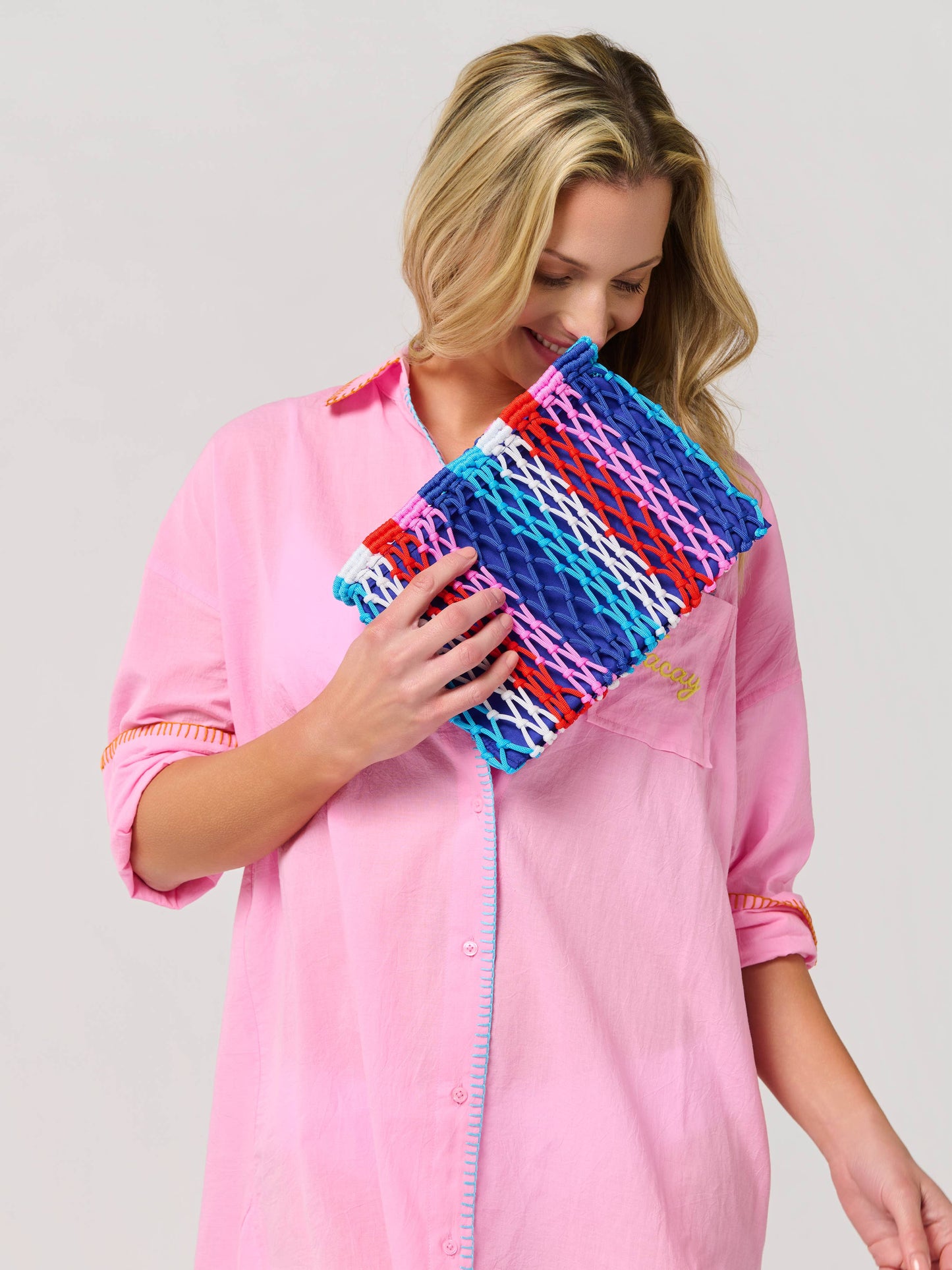 BRAZILIANA STRIPE ZIP POUCH,BLUE