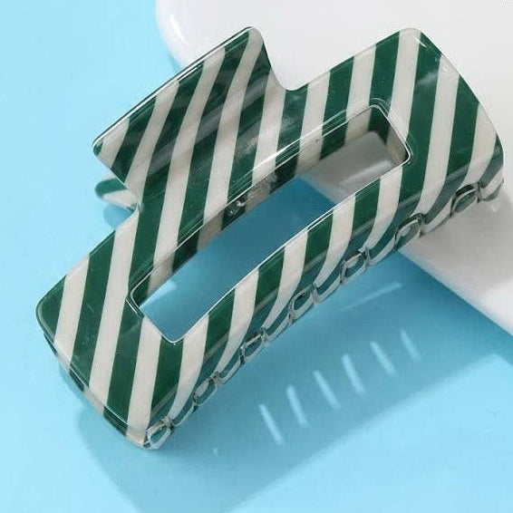 Holiday Stripe Hair Claw Clips Green