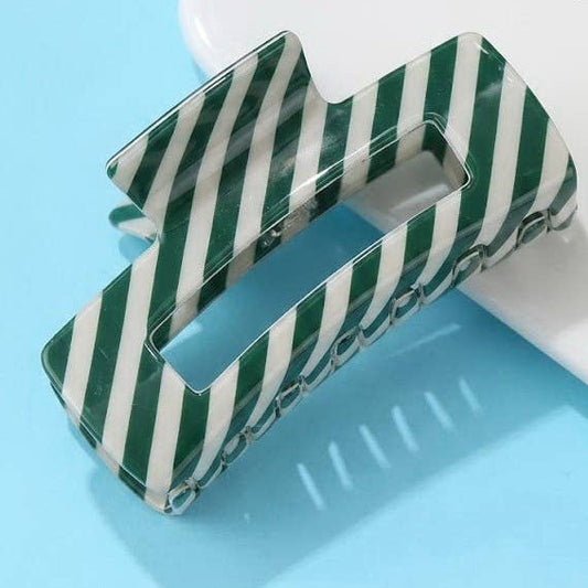 Holiday Stripe Hair Claw Clips Green