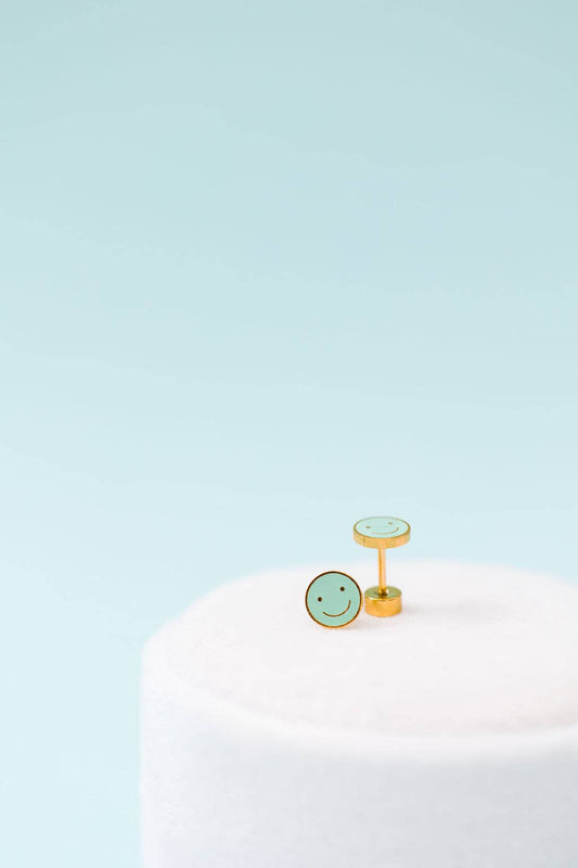 Mint Smiley Stud Earrings
