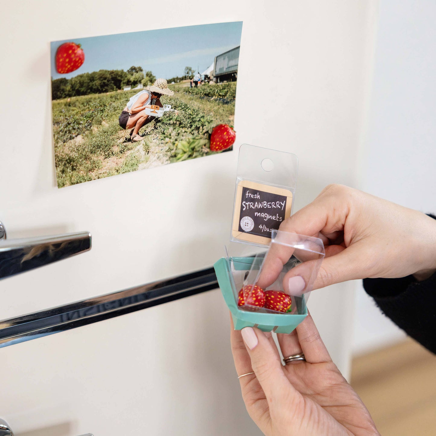 Strawberry Magnets with Iconic Packaging: Set of 4