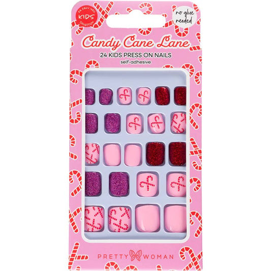 Kids Holiday Press On  Nails - Candy Cane Lane