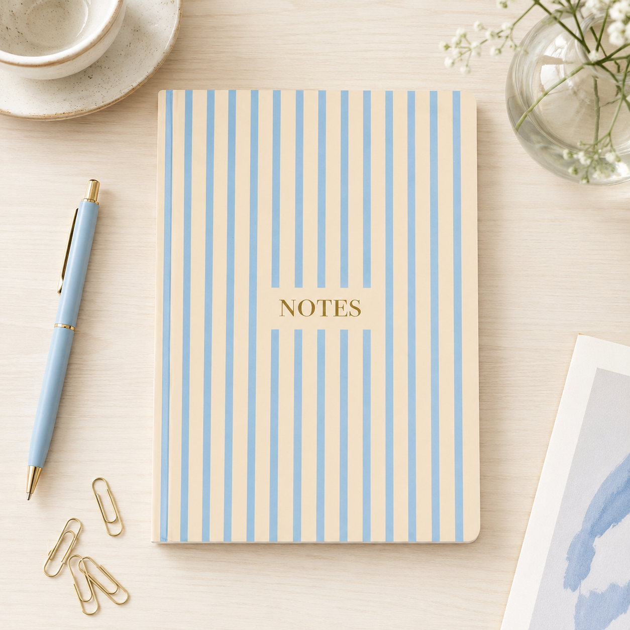 Cream & Blue Stripe Hardcover Journal Notebook 6x8