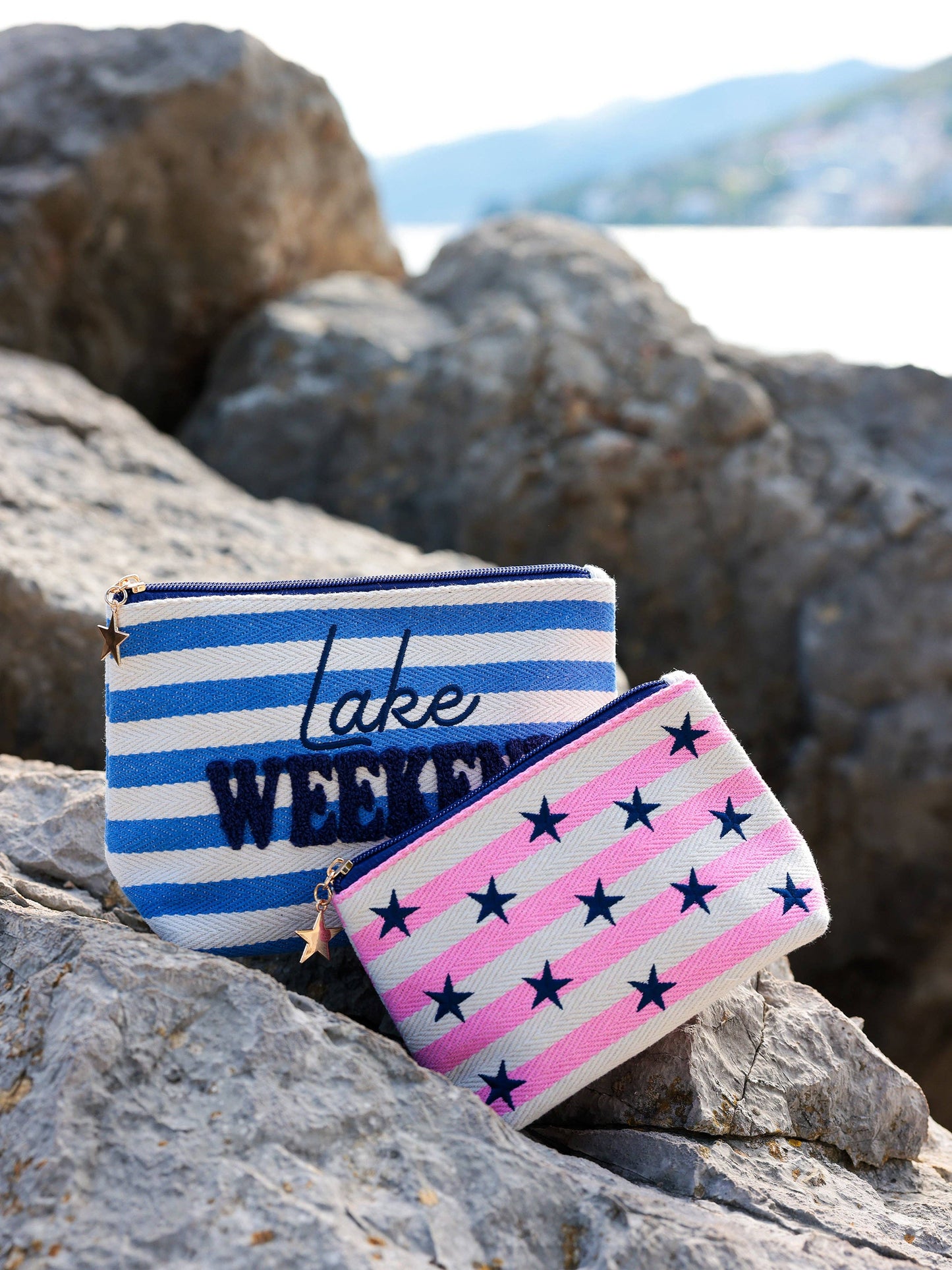 MORGAN STARS SMALL ZIP POUCH, PINK