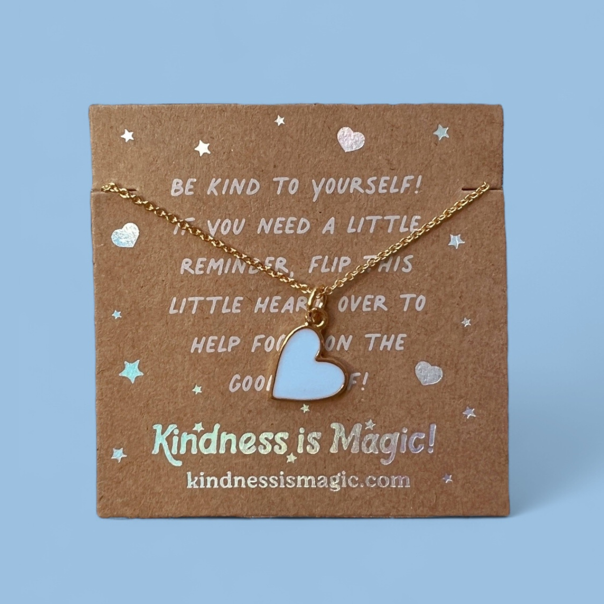 Tiny Heart Necklace with Affirmations, All Colors: Gold - Sky Blue