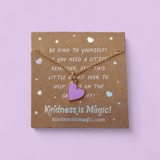 Tiny Heart Necklace with Affirmations: Gold - Lilac