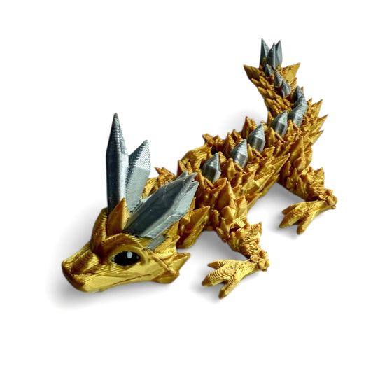 3D Printed Crystal Dragon - 5” Gold