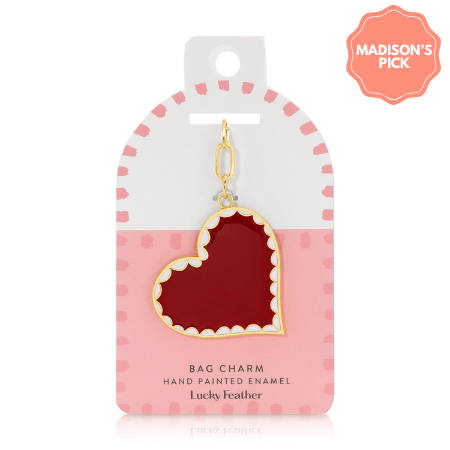 Enamel Bag Charm - Scalloped Heart