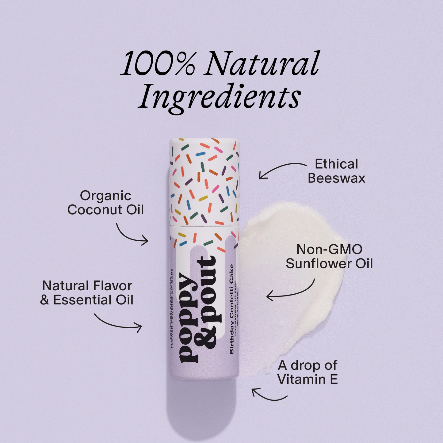 Poppy & Pout All Natural Lip Balm: Birthday Confetti Cake
