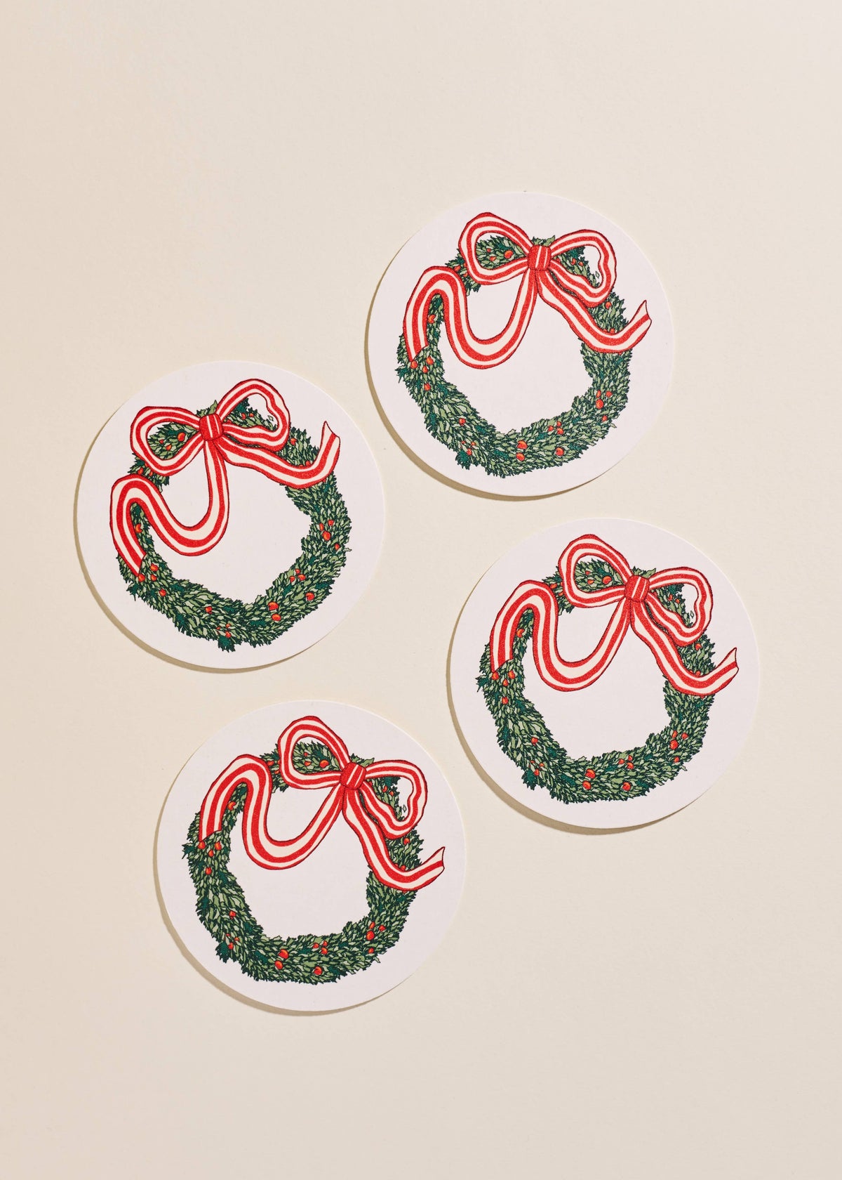 Holiday Christmas Wreath Coasters - Set of 4
