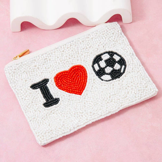 Seed Beaded I Love Soccer Coin Purse: MULTI