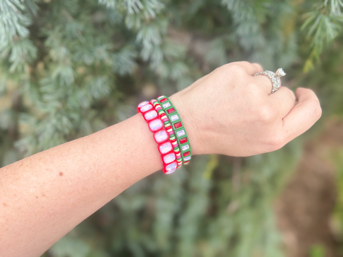 Enamel Stretch Bracelets - Holiday - 3 Pc Set - Asst Styles: Sugar Plum