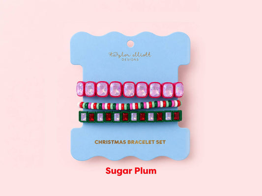 Enamel Stretch Bracelets - Holiday - 3 Pc Set - Sugar Plum