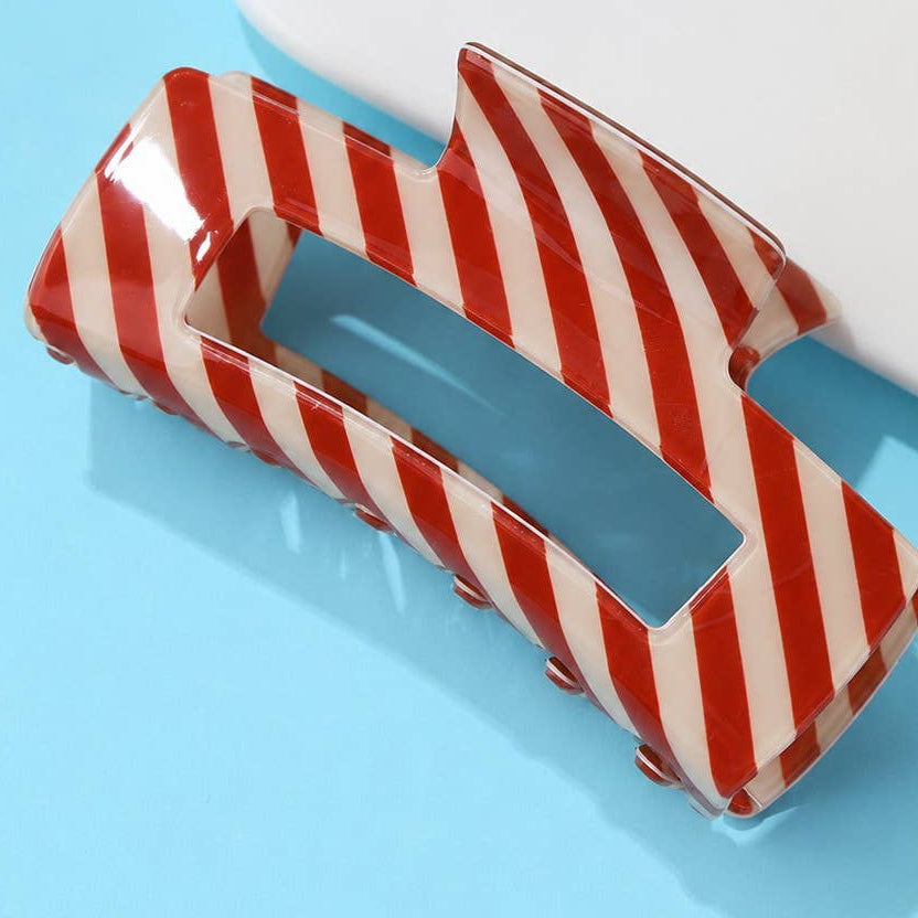 Holiday Stripe Hair Claw Clip Red