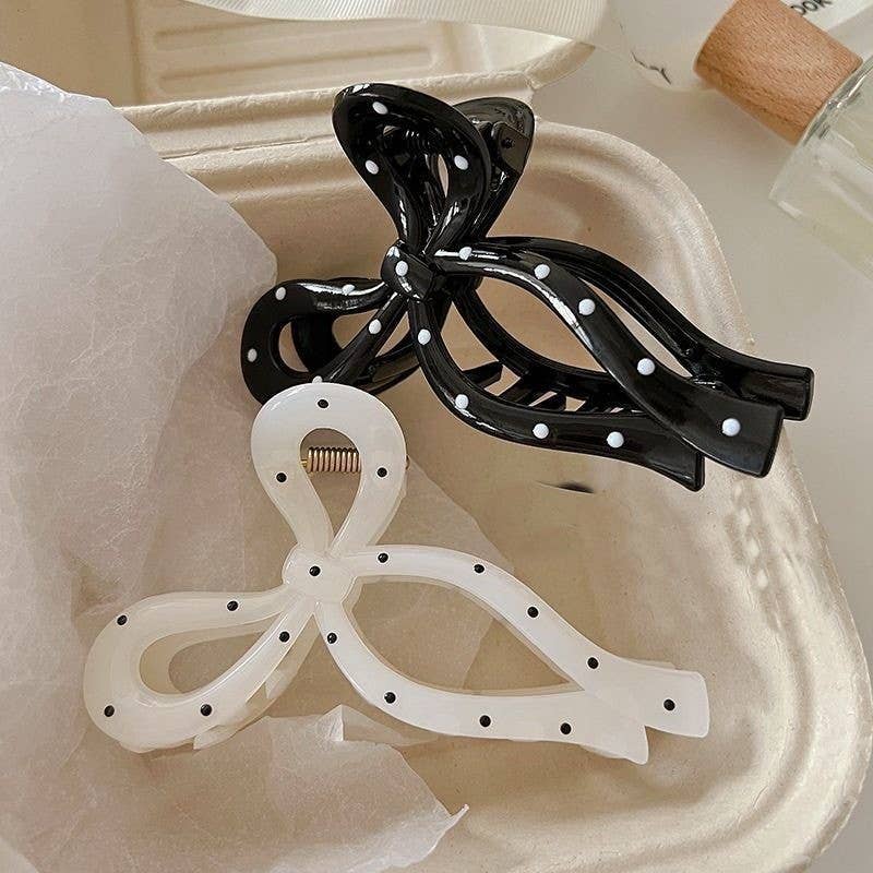 Polka Dot Bow Hair Claw Clips