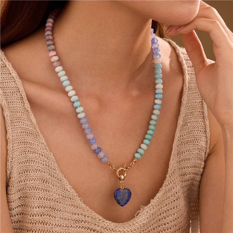 Natural Stone Semi-Precious Glass Mixed Necklace |Lapis
