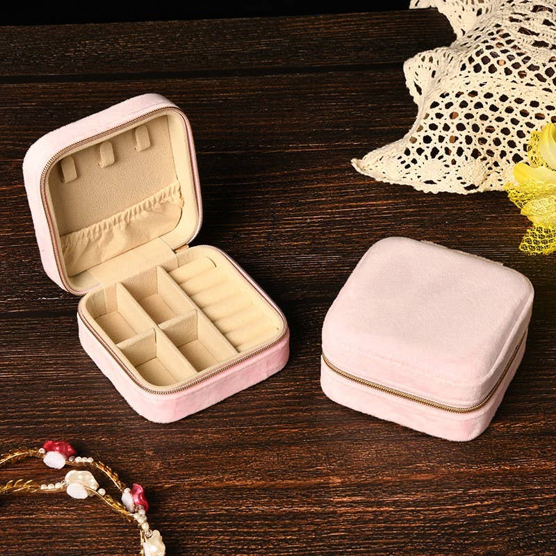 VELVET JEWELRY ORGANIZER TRAVEL BOX CASE