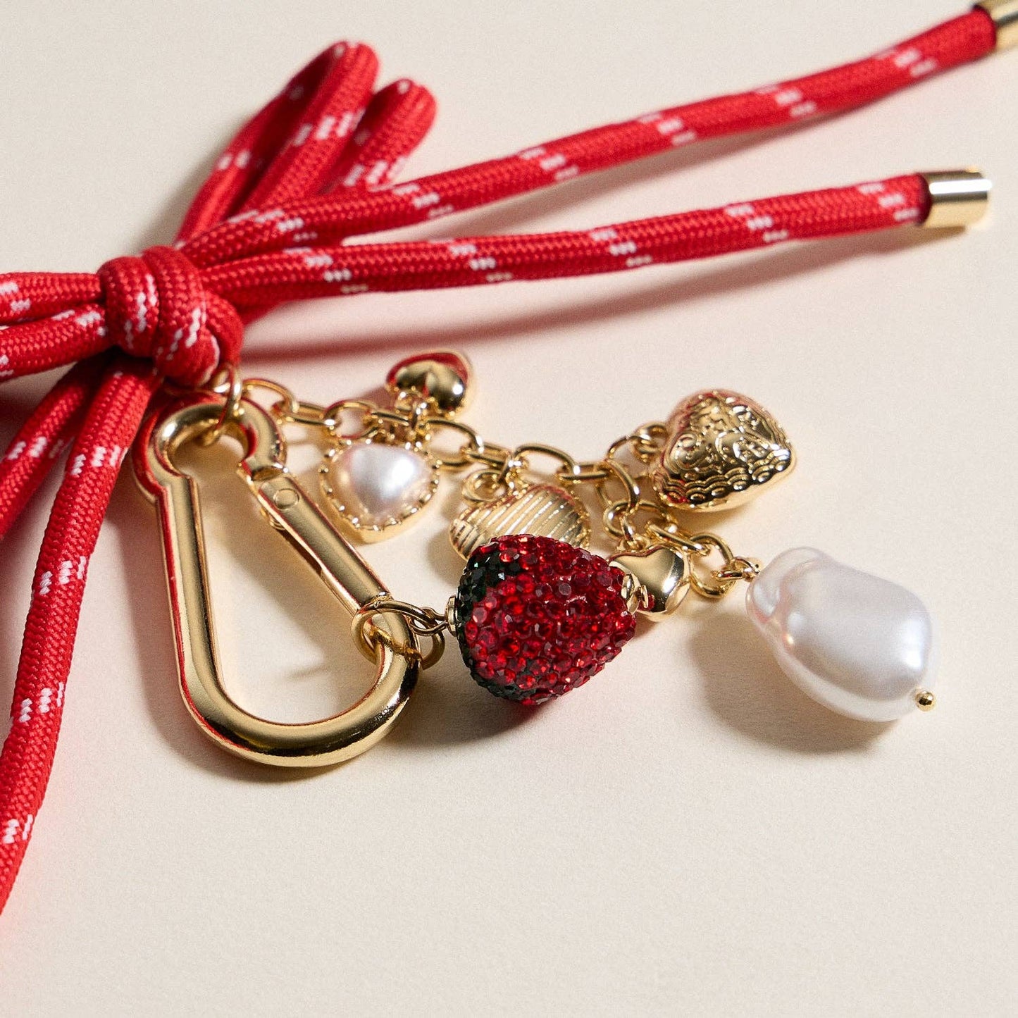 Strawberry Heart Charm Keychain & Bag Charm with Enamel Detailing and Bow Accent