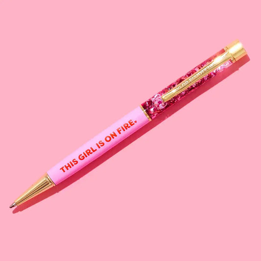 "This Girl is on Fire" Pen -Pink w/Pink Confetti